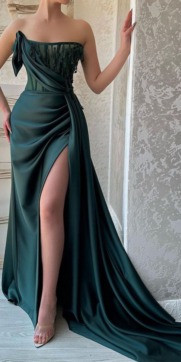 Strapless Modest Custom Elegant Mermaid Unique Fashion Party Evening Long Prom Dresses PD036