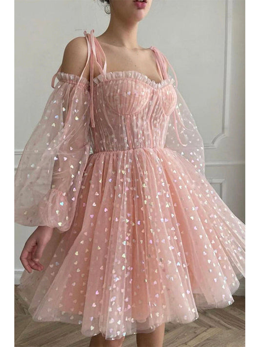 A-line Pink Unique Popular Chic Stylish Sparkly Short Homecoming Dresses HD002