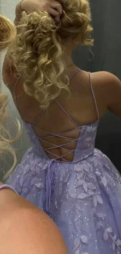 A-line Spaghetti Straps Sparkly Light Purple Lace Short Homecoming Dresses HD001