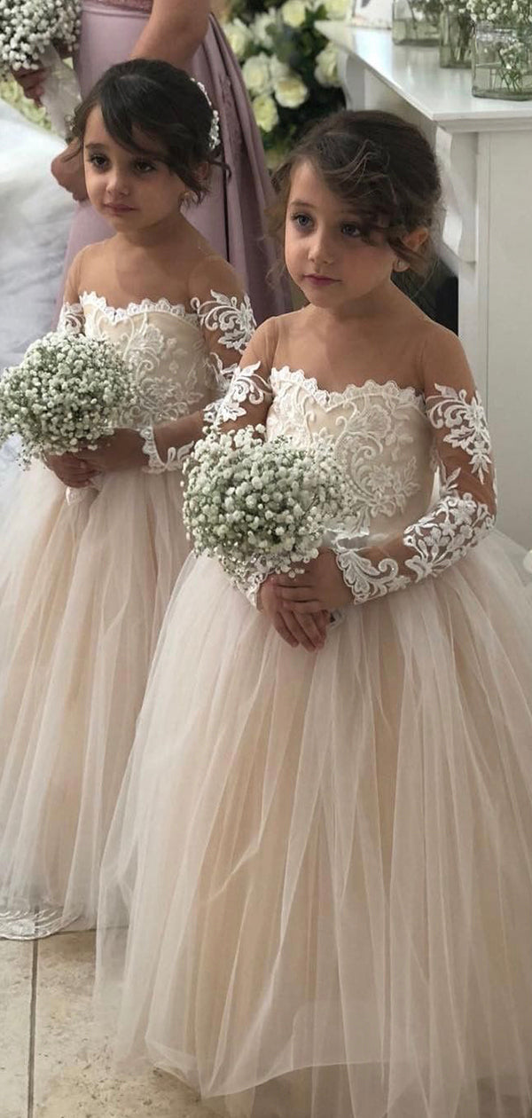 Long Sleeves Lace Tulle Cinderella Princess Flower Girl Dresses FG003