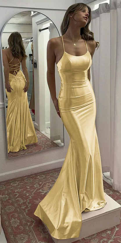 Mermaid Simple Formal Spaghetti Straps Yellow Pink Purple Elegant Fashion Party Evening Long Prom Dresses PD042
