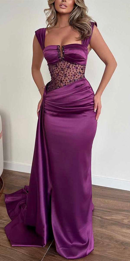 Purple Unique Charming Mermaid Fashion Party Evening Long Prom Dresses PD016